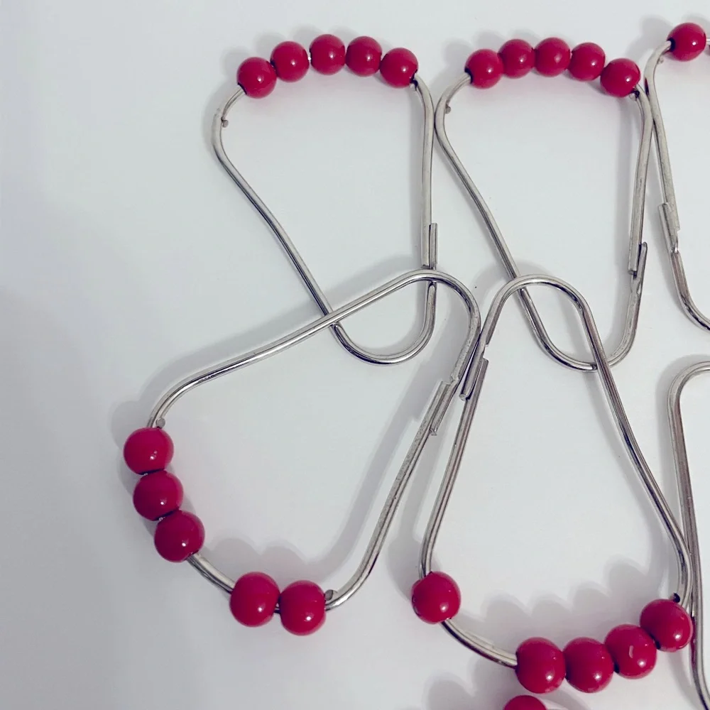 Red shower curtain hooks